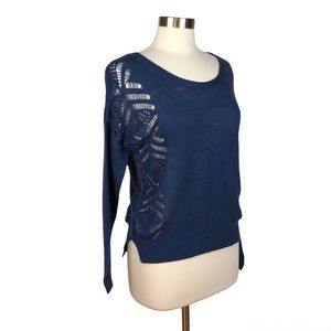 Mine Blue Acrylic Sweater with Open Knit Sides